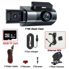 차량용 4K 대시 캠 비디오 녹음기 차량 와이파이 GPS DVR 후면보기 카메라 블랙 박스 차량용 부품 용품 Vid, X137-4K-3CAM-32G