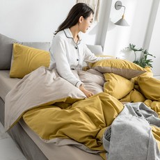 제이빈앤코 워싱면 4종 노르딕 순면 코튼 블러킹 심플 무지 민박 전라 취침 단아한, 침대시트