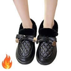 도오빠 로나카SA 여성 털 단화 2.5CM 플랫 슈즈 리본 퀼팅 안감털 블랙 여자털단화 따뜻한 겨울 신발