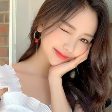 워너비스톤 은침 러블리한 하트 쉐입의 링 체인 귀걸이