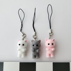 심쿵 고양이 인형 키링 핸드폰줄 (3color), 고양이+하트키링, 1개, 1.화이트 고양이