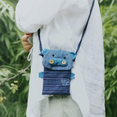 생활도움 2020 블루 염색 손뜨개 패브릭 미니 귀여운 캐릭터 돼지 크로스 핸드폰 키 동전을 위한 미니 백 메일