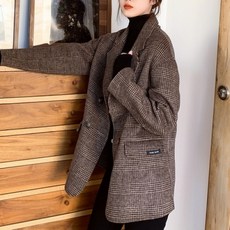 생활도움 체크 양면 캐시미어 코트 여자 키 작은 한국판 쇼트 모직 겨울 정장 트렌치코트