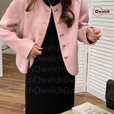 Owalch 트위드자켓 빈티지 핑크 트위드 직조 자켓 코트 여성 술 모직 코트 우아한 상품 이미지