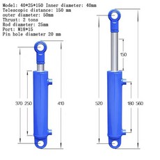 100-12000mm 스트로크 유압 실린더 헤비 듀티 양방향 리프팅 소형 목재 스플리터 2 톤 1 개, [02] 150, 1개
