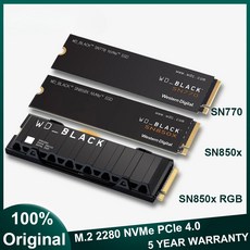 웨스턴 디지털 WD_BLACK SSD NVMe 내부 게이밍 SSD 솔리드 스테이트 드라이브 SN770 SN850X Gen4 PCIe M 2 2280 3D NAND PC PS5 SS, 02 SN770-1TB, 한개옵션1, 1개