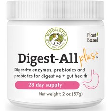 Wholistic Pet Organics 고양이 파우더 전체적인 다이제스트 올 플러스 개 프로바이오틱스 소화 효소 2온스 건강을 위한 홈메이드 식품용 보충제 Q1705861, 2 oz, 57g, 1개