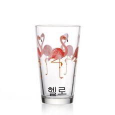 450ml 만화 유리 빨대 컵 아침 식사 컵 규모 물 컵 사용자 정의 그물 레드 차가운 음료 주스 컵, 플라밍고 패턴, 401-500ml, 1개