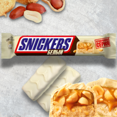 Snickers белый шоколадный батончик с арахисом и карамелью 81 г, 1 шт.