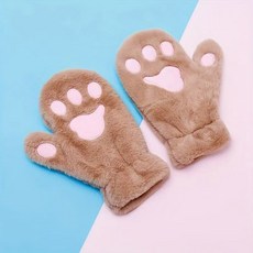 야외 안감 두꺼운 장갑 플러시 푹신한 따뜻한 손가락 벨벳 모피 겨울 없는 부드러운 우아한 방한, Khaki03, 1개