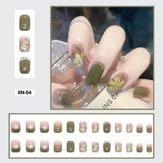 네일신선한 여름 요정 꽃 패턴 네일 아트 가짜 손톱 접착제 포함 핑크 퍼플 짧은 착용 가능한 도구 24, XN-54_2, 1개