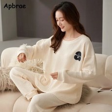 커플 코튼 파자마 긴 소매 바지 세트 유넥 잠옷 레저
