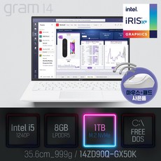 LG 2022 그램14(12세대) 14ZD90Q-GX50K [사은품 증정], Free DOS, 8GB, 1TB, 코어i5, 화이트