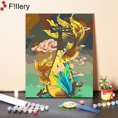 FiIIery DIY명화그리기 피포페인팅 풍경화 인물화그리기 그림그리기 세트 40 x 50cm, 02-잉어 A