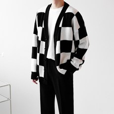 스퀘어 체크 V넥 니트 오버핏 남여공용 가디건(4color)