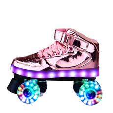 LED 추억의 스케이트 성인 롤러스케이트 남자 여자 공용 4륜 섬광, 핑크+샤인휠+보호대+롤러백