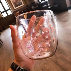 고양이발컵 마니또선물 같은 벚꽃 한정 고양이 발톱 컵 더블 고양이 발 컵 유리 고양이, 로고가있는 핑크색 고양이 발 컵