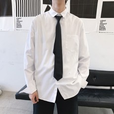 생활도움 화이트 긴소매 셔츠 남 루즈핏 커플세트 한국판 트렌드 홍콩풍 학생 반상 캐주얼 학원풍 셔츠