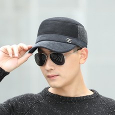 굿씽브라보 보온모자 겨울 가을 계절 중년 남성 야구모자 두꺼운 모직 평평한 군모 귀목 방한 헌팅캡