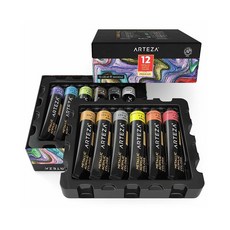 아르테자 메탈릭 아크릴 물감 캔버스용 무독성 영국 직구 Arteza Metallic Acrylic Paint 22ml 12색