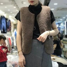 kirahosi 트렌디 여성 도톰한 뽀글이 양털 조끼 인조 램스울 베스트 춘추 아우터 216호+덧신증정 CG1t5wz6