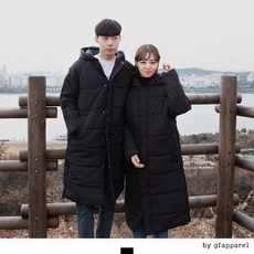 남여 커플시밀러룩 베이직 롱패딩 후드 방풍