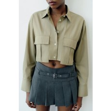 독일 현지 자라 ZARA 개버딘 패브릭 크롭 셔츠 - 색상 : 카키 그린301257937