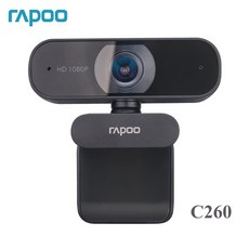 라이브 방송 화상 통화 회의용 마이크 회전식 카메라가 있는 USB가 있는 원본 rapoo c260 웹캠 hd 1080p, 검은색