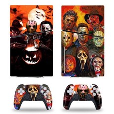 JOCHUI 콘솔 데칼 스킨 호러 비닐 스티커 PS 슬림 디스크 콘솔 컨트롤러 랩 스킨 Haoween Horror 호환, for PS5 Slim Disc