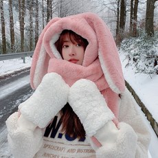 따뜻하고 두꺼운 귀가큰 목도리형 토끼모자