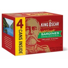 King Oscar Wild Caught Sardines in Extra Virgin Olive Oil 킹 오스카 와일드 정어리 3.75oz 4팩, 1