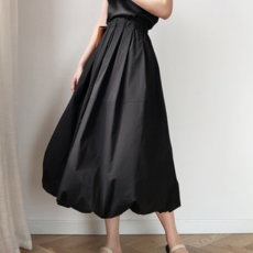 론데즈메종
 프렌치 호박 벌룬 롱 A라인 스커트 검정 밴딩 주름 플리츠 플레어