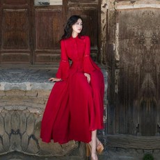 여자 복고풍 복고풍 슬림 빨간 쉬폰 드레스
