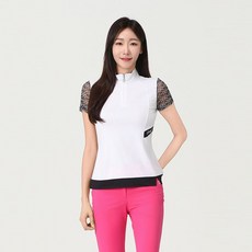 [엘르골프] 여성 ED소매프린트 반집업 티