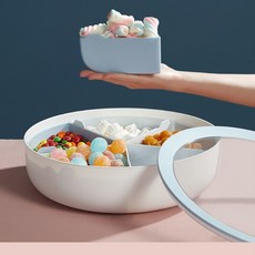 북유럽풍 원형 구절판 뚜껑있는 마른 안주 디저트 과자 스낵 사탕 보관통, 초록