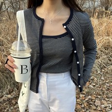 커밍투유 크롭 골지 가디건 나시 세트