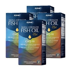 GNC [4개 SET] 트리플 스트랭스 피쉬오일 코큐텐 60정 (소프트젤) TRIPLE STRENGTH FISH OIL PLUS COQ-10 60 Softgels, 4개, 60개