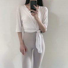 요가커버업 로라벨 밀키 7부 필라테스복 요가복 커버업 운동복