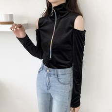 BAZA 어깨트임 지퍼 긴팔 티셔츠 2종 M-XL