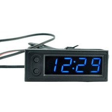 자동차 시계 온도계 전압계 온도 12V 3 in 1 게이지 전자 LED 디지털 디스플레이 LCD 화면, [02] Blue