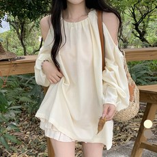 라라벨 여성용 오프숄더 긴팔 블라우스 루즈핏