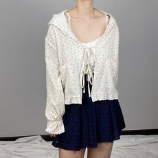 레이스 린넨 잔꽃 프릴 후드 스트링 볼레로 가디건