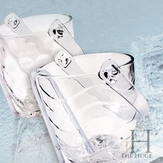 더휴즈 투명 아이스버킷 얼음통 양주얼음통집게세트, 웨이브, 1개, 800ml