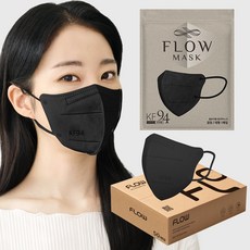 플로우 KF94 귀안아픈 숨쉬기편한 새부리형 마스크 대형, 1개입, 50개, 블랙 50개입, 1개, 젠틀 블랙