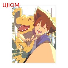 디지몬 띠부씰 UJIOM for Digimon 아구 몬 포스터 벽 스티커 창 유리 방수 애니메이션 데칼 침실 스크래치 방지, [02] 43cm, [01] Style A