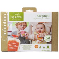infantino 일회용 스퀴즈 파우치영유아위한 휴대용 수제 반고체 식품 용 일회용 파우치 50 개 팩 BPA PVC 프리 냉동 고용, Squeeze Pouches, One Color