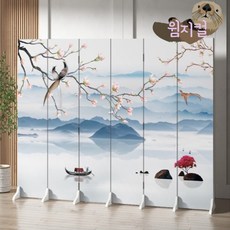 한식집 공간분리 인테리어 가벽 동양화 디자인 산수화 6단 파티션