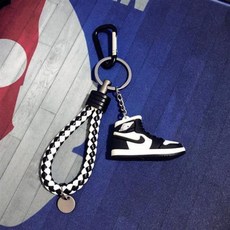 조던1 열쇠고리 가죽스트랩, 블랙&화이트로프+블랙 슈즈