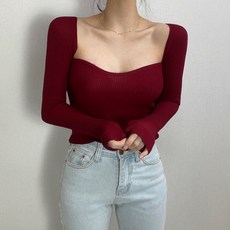 슈잼마켓 / 쇄골이뻐보이는 스퀘어넥 슬림핏 골지니트
