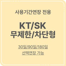 [넘버원데이터] SK/KT 무제한 차단형 사용기간연장 30일/90일/180일, 차단형KT(40GB)-180일